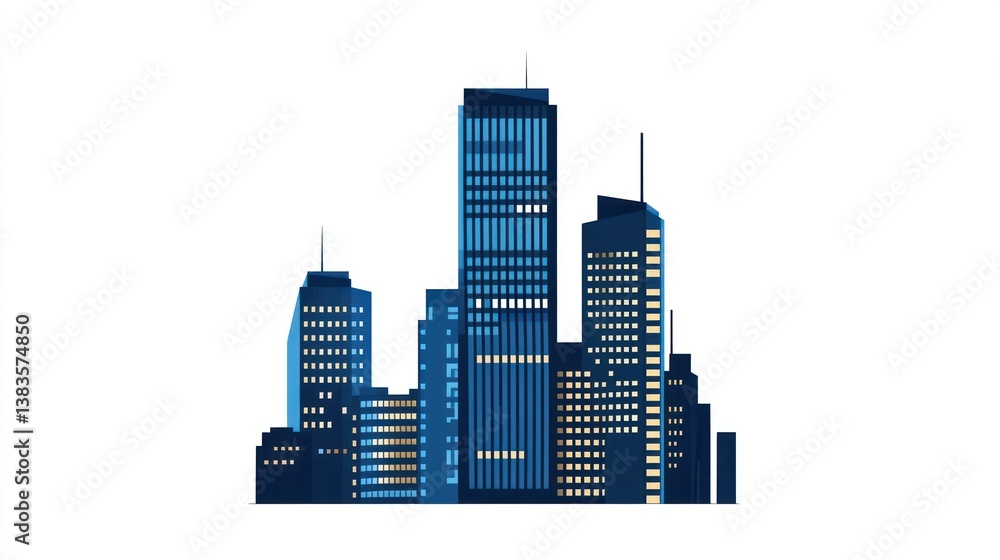 Fototapeta premium Night city skyline, illuminated buildings, urban landscape, website banner