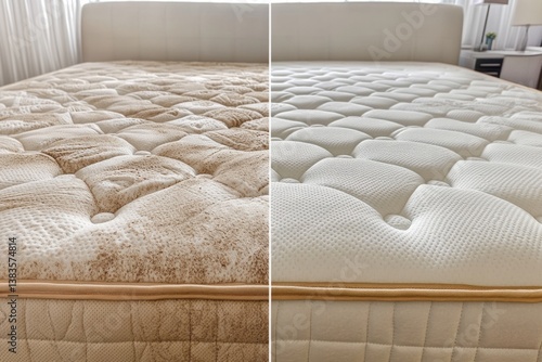 Mattress before and after cleaning, showing the effectiveness of professional cleaning services
