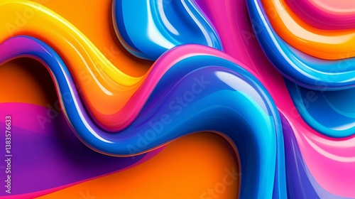 Abstract artwork displaying colorful and flowing vibrant glossy layered shapes
