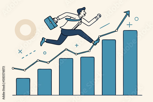 Business growth, challenge to success, career growing achievement, ambition or aspiration to achieve goal, development effort, improvement or winner step concept, businessman running up growth chart.