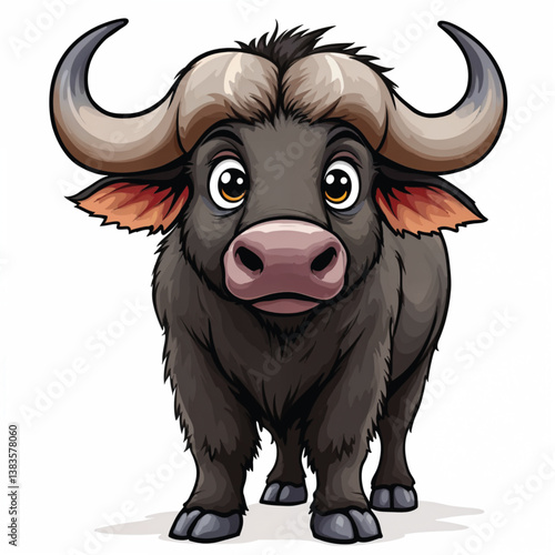 Adorable Cartoon Domestic water buffalo Vector Illustration