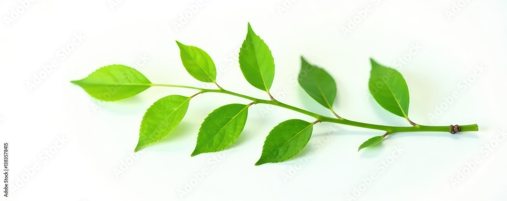 Fototapeta premium Single branch with leaves on a white background, greenery, isolated, green
