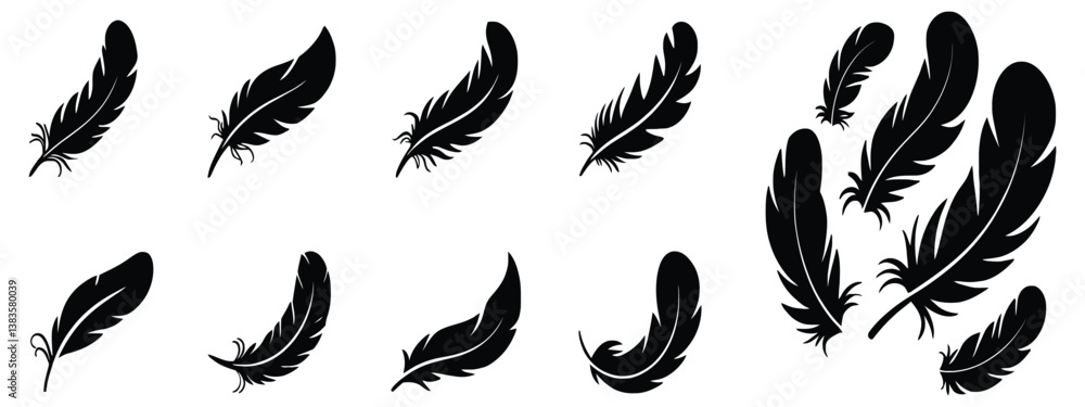 Black Feathers Collection Vector Design Elements Set Isolated On White Background Black Feathers Collection Vector Design Elements Set Isolated On White Background