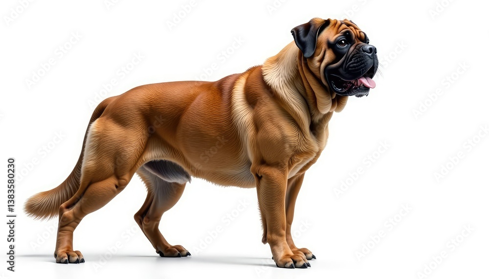 Majestic Mastiff, powerful stance, white background, calm, pet Majestic Mastiff, powerful stance, white background, calm, pet