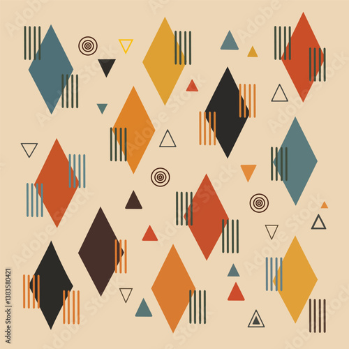 Seamless Retro Geometric Pattern with Diamonds and Triangles