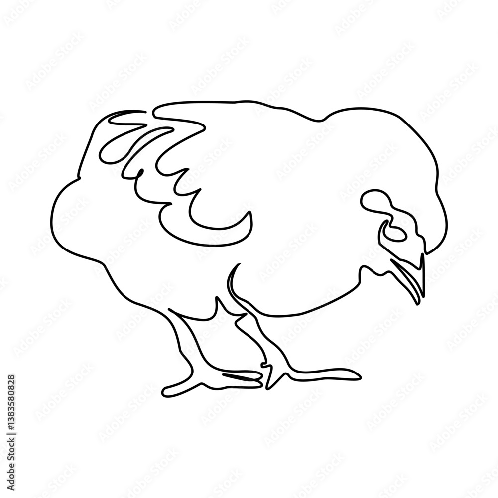 Single continuous line drawing the chick. Cute little chicken. One line design vector illustration Single continuous line drawing the chick. Cute little chicken. One line design vector illustration