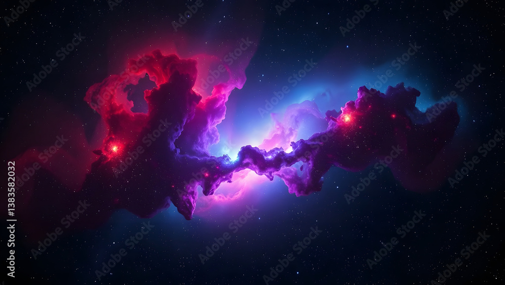 Obraz premium A mesmerizing view of a nebula displaying a colorful expanse within the night sky, filled with stars.