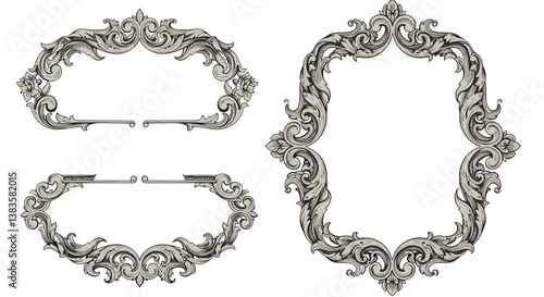 Set of Vintage Floral Frame Templates – Elegant Calligraphic Ornaments on White
