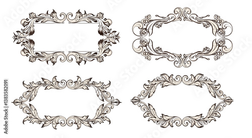 Set of Vintage Floral Frame Templates – Elegant Calligraphic Ornaments on White