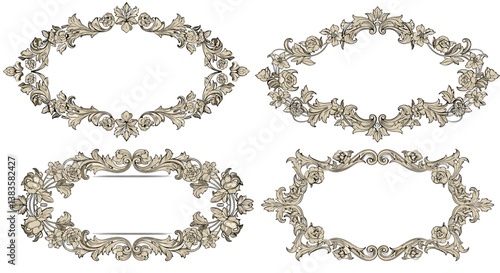 Set of Vintage Floral Frame Templates – Elegant Calligraphic Ornaments on White