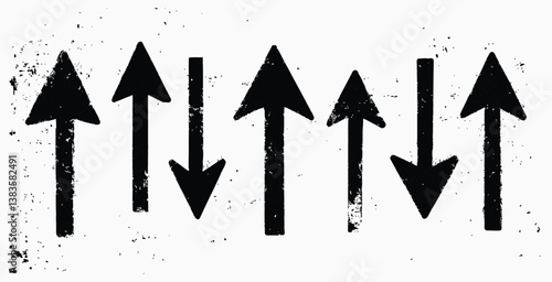 Black And White Directional Arrows Pointing Up And Down With Grunge Texture