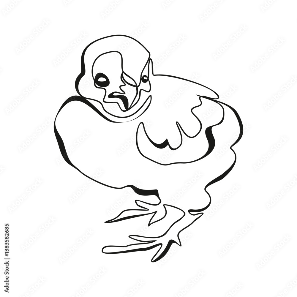 Single continuous line drawing the chick. Cute little chicken. One line design vector illustration Single continuous line drawing the chick. Cute little chicken. One line design vector illustration