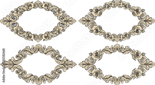 Set of Vintage Floral Frame Templates – Elegant Calligraphic Ornaments on White