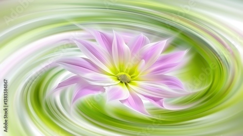 A beautiful pink flower swirls within a vibrant green background