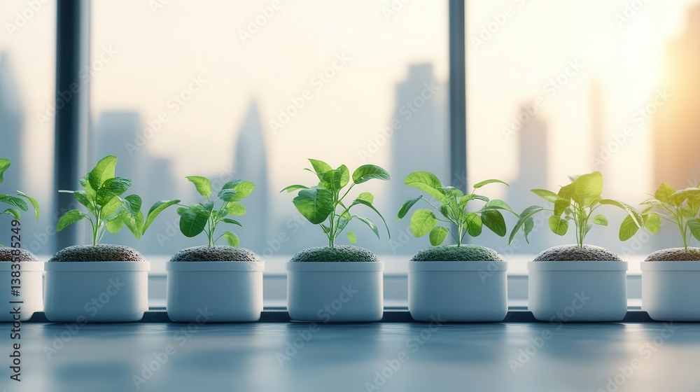 Fototapeta premium A futuristic self-sustaining home garden in a megacity