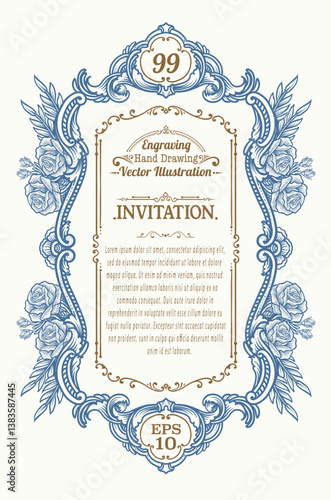 Vintage Botanical Vector Invitation Design with Floral Frame