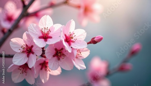 Delicate pink cherry blossoms, full bloom, soft petals, flower, flowers