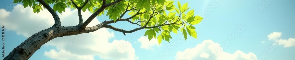Fototapeta premium Curved tree branch stretching towards the sky, light, gentle, curved