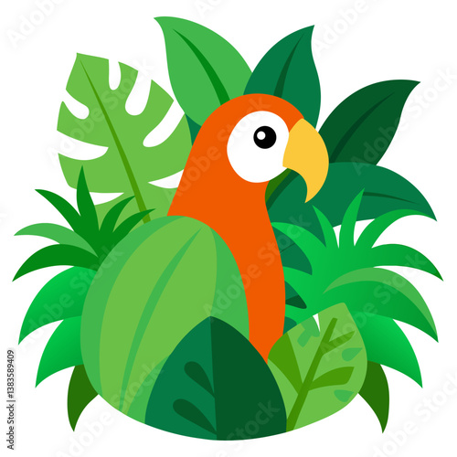 A parrot camouflaging in a lush jungle