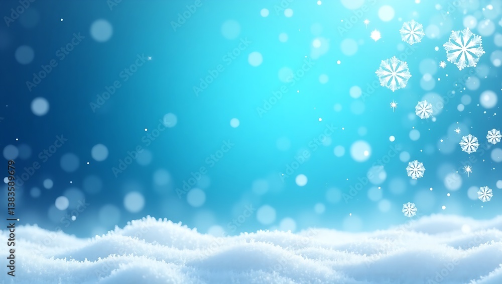 Winter-themed digital illustration with intricate snowflakes and soft snow particles on a serene blue gradient background, evoking a frosty festive atmosphere. Winter-themed digital illustration with intricate snowflakes and soft snow particles on a serene blue gradient background, evoking a frosty festive atmosphere.