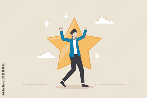 Star employee, success leader or confidence, high performance staff or achievement, evaluation or award winning, quality concept, confidence businessman with excellent golden star.