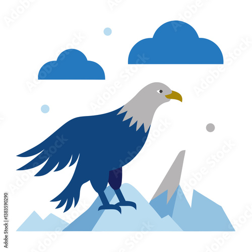 A white-tailed eagle hunting in a snowy landscape