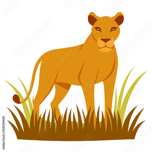 A lioness stalking prey through tall savannah grass