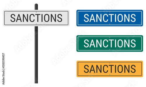 Obraz na płótnie Sanctions road sign with panels of various colors. Vector illustration isolated on a white background. EPS10 w salonie