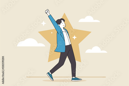Star employee, success leader or confidence, high performance staff or achievement, evaluation or award winning, quality concept, confidence businessman with excellent golden star.