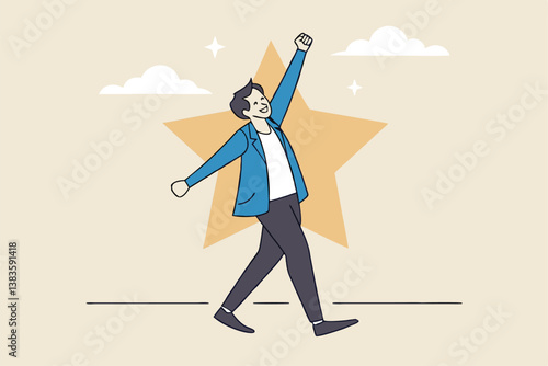 Star employee, success leader or confidence, high performance staff or achievement, evaluation or award winning, quality concept, confidence businessman with excellent golden star.