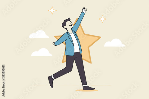 Star employee, success leader or confidence, high performance staff or achievement, evaluation or award winning, quality concept, confidence businessman with excellent golden star.
