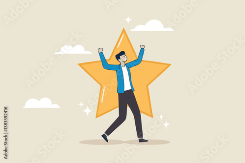 Star employee, success leader or confidence, high performance staff or achievement, evaluation or award winning, quality concept, confidence businessman with excellent golden star.