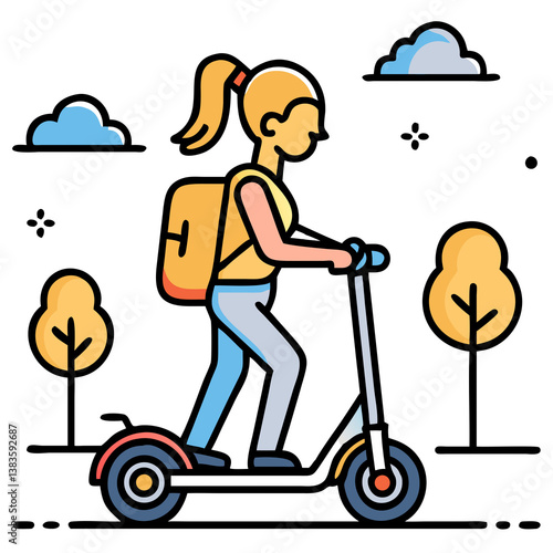Woman Riding an Electric Scooter in the City