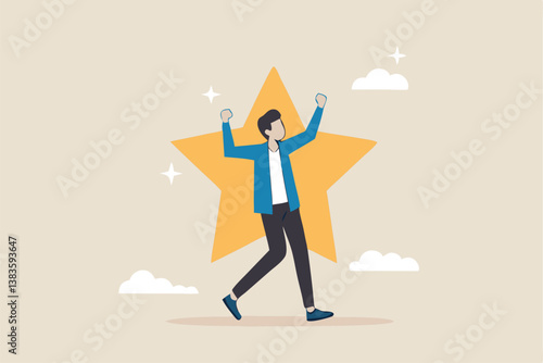 Star employee, success leader or confidence, high performance staff or achievement, evaluation or award winning, quality concept, confidence businessman with excellent golden star.