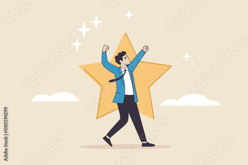 Star employee, success leader or confidence, high performance staff or achievement, evaluation or award winning, quality concept, confidence businessman with excellent golden star.