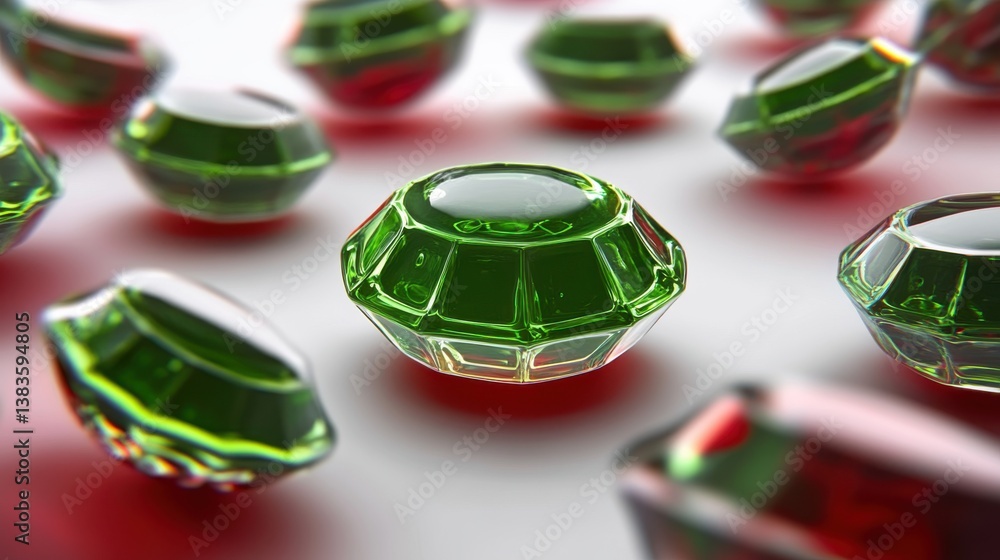 Nanotechnology crystals glowing with green liquid filling