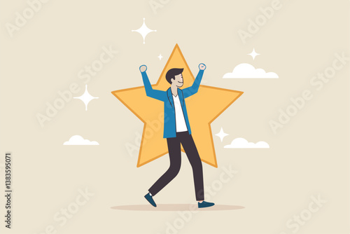 Star employee, success leader or confidence, high performance staff or achievement, evaluation or award winning, quality concept, confidence businessman with excellent golden star.