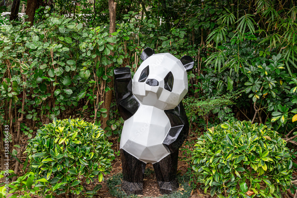 A welcoming panda sculpture near the south gate of Kowloon Park, Kowloon, Hong Kong, China