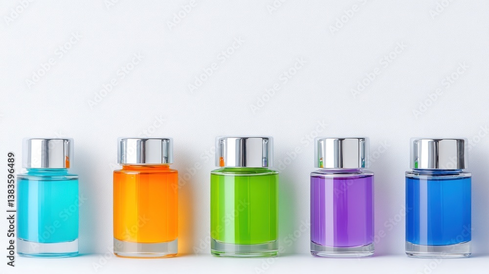 Vibrant Colored Bottles on White Background Vibrant Colored Bottles on White Background