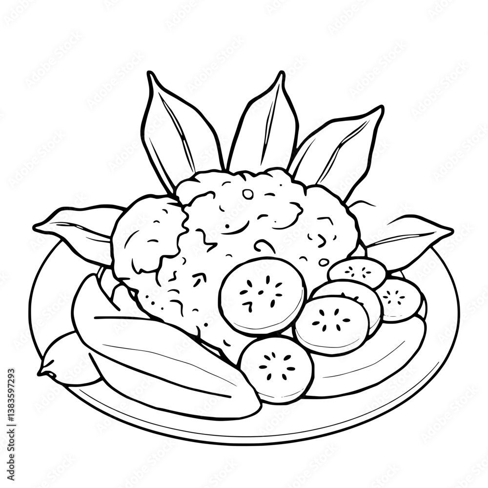 Rice Dish with Cucumber and Banana Leaf Garnish Rice Dish with Cucumber and Banana Leaf Garnish