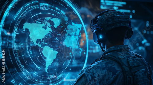 HUD military ui futuristic user interface.3d explose global world with target shoot. Digital screen of head up display dashboard panel, blue holograms of circular diagram, technology and war gaming.