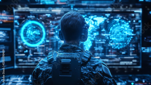 HUD military ui futuristic user interface.3d explose global world with target shoot. Digital screen of head up display dashboard panel, blue holograms of circular diagram, technology and war gaming.