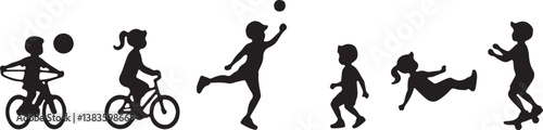 Kids Playing Silhouette Bundle | Outdoor Activity Clipart