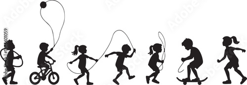 Kids Playing Silhouette Bundle | Outdoor Activity Clipart