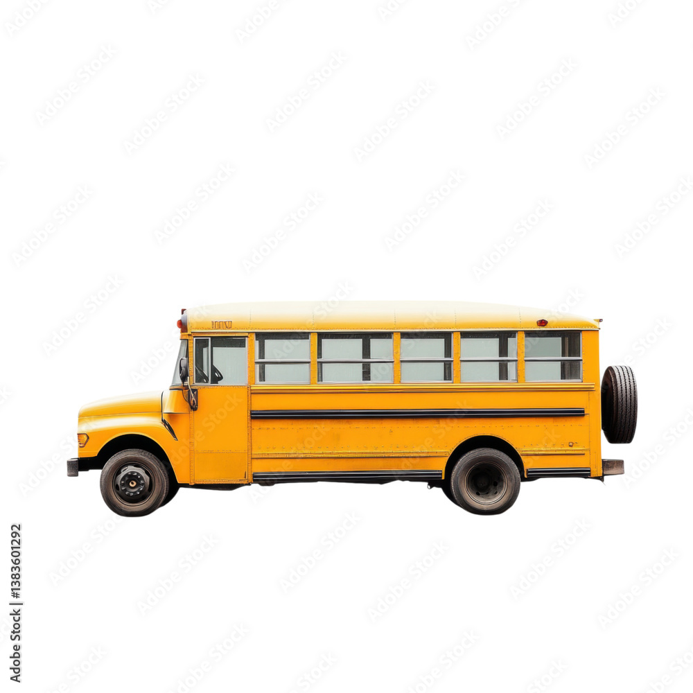 Classic Yellow School Bus Side View on White Background Classic Yellow School Bus Side View on White Background