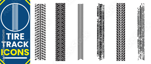 Car tire tracks vector, icon design. Tire tracks, rubber wheels, and braking marks. Truck, car, or motorcycle tread pattern silhouettes. Perfect for auto racing, motorsport, and speed-related designs.
