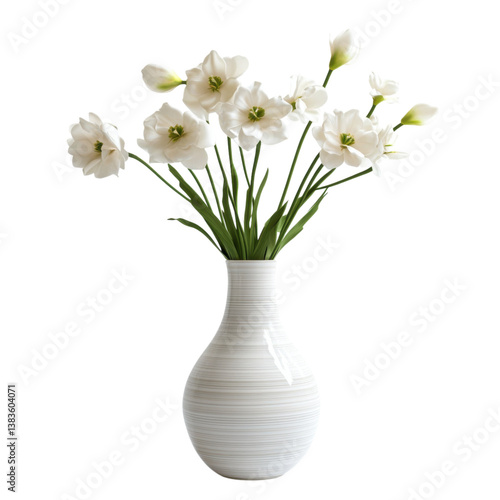 Elegant White Flowers in Curved Ceramic Vase for Home Décor