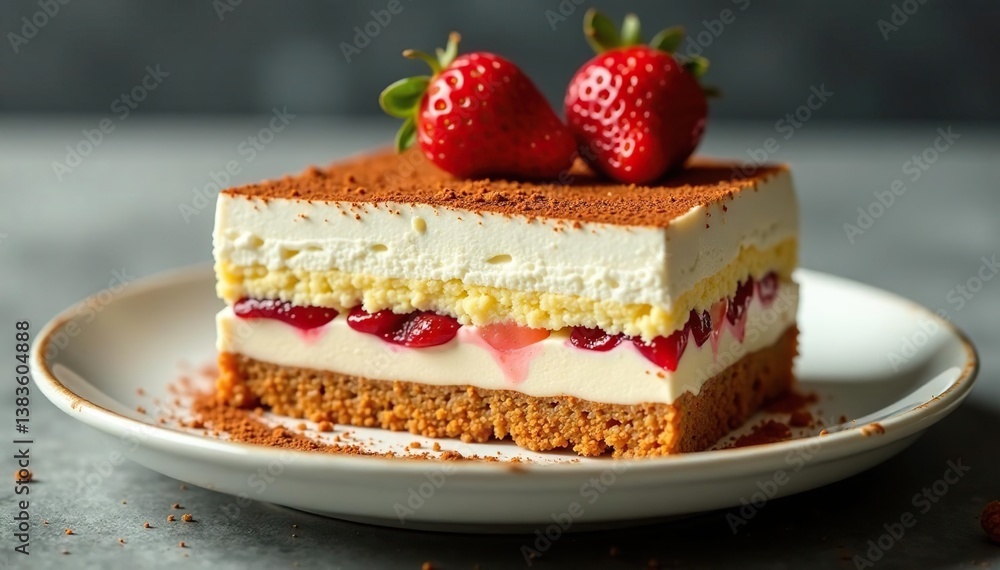 Individual portion of tiramisu, rich texture and layered appearance , food photography, foodie Individual portion of tiramisu, rich texture and layered appearance , food photography, foodie