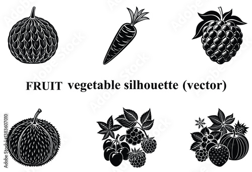 Fruit Silhouette Vector Set, Black Fruit Silhouettes Collection, Minimal Fruit Silhouettes – Editable Vector Design.