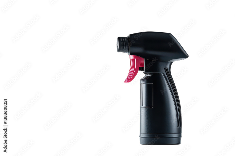 A sleek black spray bottle ready for cleaning tasks in a bright, minimalist space A sleek black spray bottle ready for cleaning tasks in a bright, minimalist space